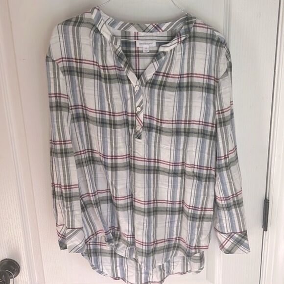 Westbound Plaid Tunic 3 button blouse - Picture 1 of 7